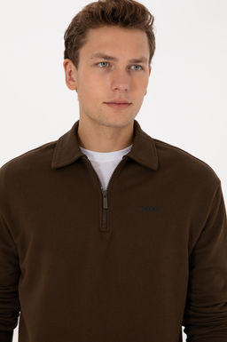 Худи U.S. Polo Assn Erkek Regular Fit с застежкой коричневый из хлопка