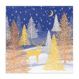 Цена за 3 шт. Салфетки новогодние бумажные Home Collection Золотой олень в зимнем лесу, 3 слоя, 33?33 см, 20 шт.