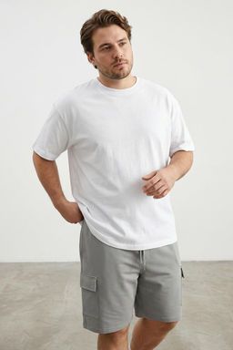 TRENDYOL MAN Buyuk Beden Gri Oversize/Genis Kesim Gizli Kordon Lastik Bel Kargo Cep Etiketli Sort TMNSS25AP00005 - Trendyolmilla фото 6