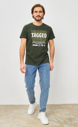 Футболка мужская с принтом P411-06-847 хаки