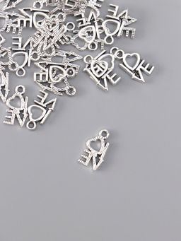 Металлический элемент декоративная подвеска «Арт Узор. Love с сердечком», серебро, набор 30 шт., 1.4×0.8 см