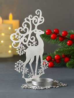 Подсвечник на 1 свечу Олень новогодний, металл, серебряный, 9.5?7?14.5 см
