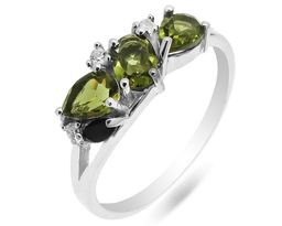 Кольцо из серебра оливковая шпинель, синт.сапфир, Лиана