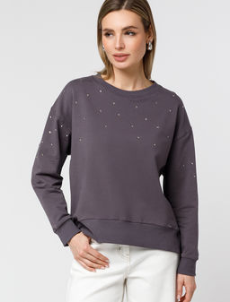 VILATTE / Свитшот из эластичного футера с принтом стразами