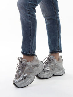 03-18C GREY/SILVER Кроссовки женские (натуральная кожа, искусственная кожа)