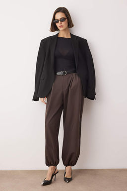 Kahverengi Yuksek Bel Dokuma Salvar Pantolon TWOAW26PL00169
