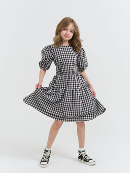 Платье хлопковое с коротким рукавом Черно-белое 7+ - Bungly фото 5