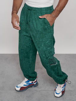 Широкие спортивные брюки трикотажные мужские зеленого цвета 12932Z