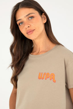 Футболка U.S. Polo Assn женская светло-хаки хлопок  фото 2