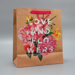 Пакет крафтовый вертикальный Love and flowers, 23 х 27 х 11,5 см - Дарите счастье фото 3