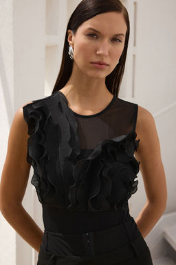 TRENDYOLMILLA Siyah Tul Detayl? F?rf?rl? Orme Body TPRSS25BD00010  фото 3