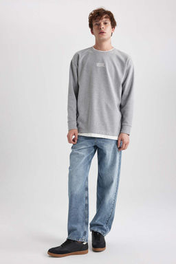 Толстовка оверсайз с круглым вырезом и принтом - Defacto фото 2