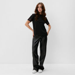 Футболка женская с красным кантом Basic line чёрная, размер 52