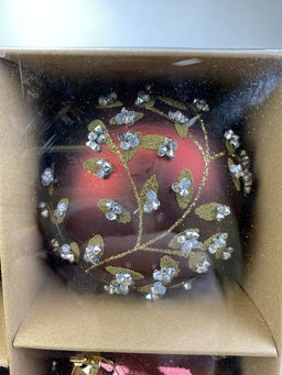 Новогоднее украшение шары со стразами 7см, 6шт в подарочной упаковке