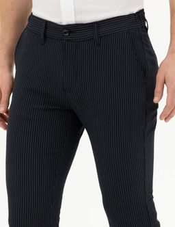 Lacivert Slim Fit _izgili Kanvas Pantolon