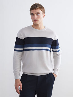 Bisiklet Yaka ?izgili Erkek Triko Kazak