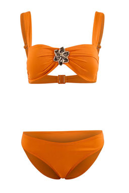 Turuncu Straplez Kapl? Dokum Aksesuarl? Normal Bel Regular Bikini Tak?m? TBESS26BT00052