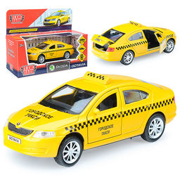 Машина металл Skoda Octavia Такси, 12см,(открыв. двери) инерц. в коробке