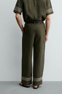 PANTAL?N RELAXED FIT 100% LINO / Khaki oscuro