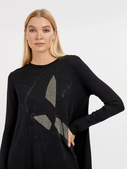джемпер женский черный удлиненный с добавлением страз - Glenfield фото 4