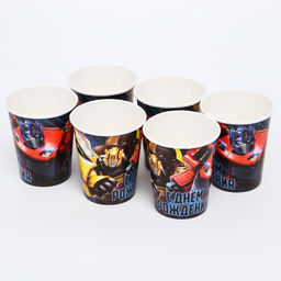 Набор одноразовой бумажной посуды, на 6 персон "С Днем Рождения", Трансформеры