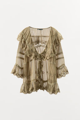EMBROIDERED TULLE TOP WITH RUFFLES - Zara фото 5