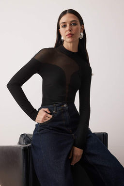 Trendyolmilla Siyah Transparan Detayl? Orme Tul Body TPRAW24BD00011  фото 10