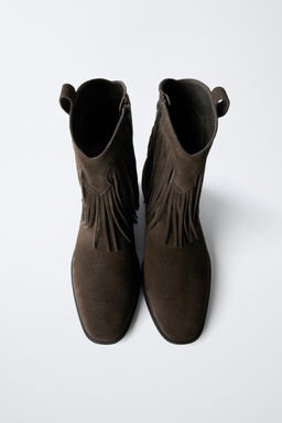 LEATHER COWBOY ANKLE BOOTS WITH FRINGES - Zara фото 4