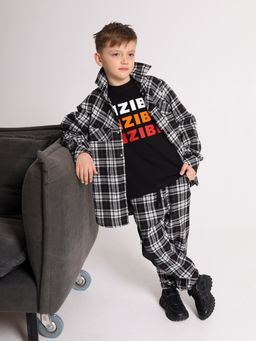 Рубашка КЛЕТКА детская, серая - Inzibe фото 4