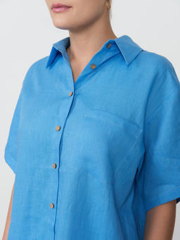 Рубашка льняная 801281 аквамарин