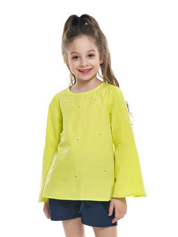 Блузка с жемчугом на праздник UD 4531 неон-желтый - Mini maxi фото 3