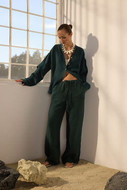 Beyaz %100 Keten Beli Lastikli Normal Bel Wide Leg Pantolon TWOSS25JE00244 - Trendyolmilla фото 6