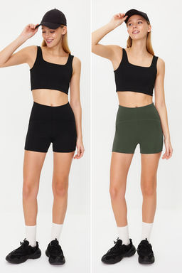 Siyah-Haki 2li Paket Toparlay?c? Orme Spor Sort/K?sa Tayt TWOSS21SR0698