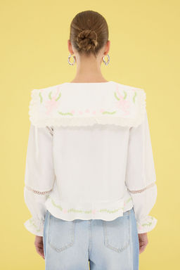 TRENDYOLMILLA Ekru V Yaka Nak?s Detayl? F?rf?rl? Gomlek TWOSS25GO00103  фото 4