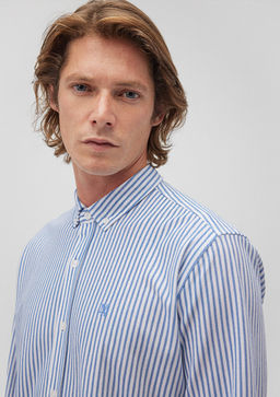 Cizgili Mavi Orme Gomlek фото 6