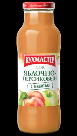 Цена за 4 шт. Сок Кухмастер Яблочно-персиковый с мякотью 680 мл