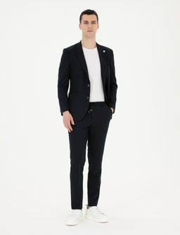 Lacivert Extra Slim Fit _izgili Tak_m Elbise