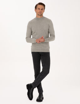 A__k Gri Melanj Slim Fit Yar_m Bal_k__ Yaka Basic Triko Kazak - Pierre cardin фото 4