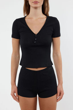 Trendyolmilla Bordo Dugme Detayl? Fitilli Sortlu Orme Pijama Tak?m? THMSS24PT00097 фото 21