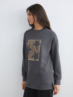 Bask?l? Oversize Kad?n Sweatshirt Tunik