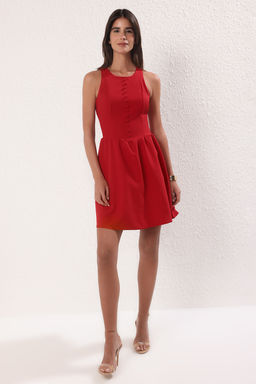 Trendyolmilla K?rm?z? Dugme Detayl? Mini Dokuma Elbise TWOSS25EL00802 фото 2