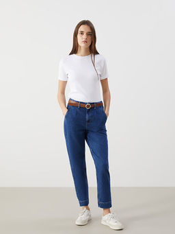 Beli Kemerli Mom Fit Kad?n Jean Pantolon