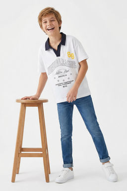 Beyaz Erkek Cocuk %100 Pamuk Slogan Bask?l? Polo Yaka K?sa Kol Orme T-Shirt TKDSS25TS00080 - Trendyolmilla фото 6