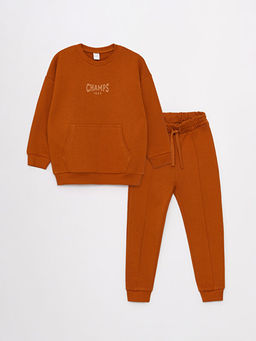 Bisiklet Yaka Uzun Kollu Bask?l? Erkek Bebek Sweatshirt ve E?ofman Alt? 2li Tak?m