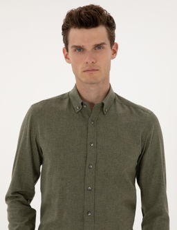 Haki Flanel Dokulu Slim Fit Uzun Kollu G_mlek - Pierre cardin фото 2
