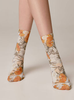 Цена за 2 пары. Носки Классические CONTE Носки с принтом FANTASY из смесовой пряжи с хлопком и льном желтый - Conte elegant фото 2