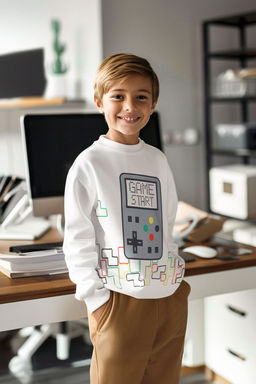 Siyah*001 Erkek Cocuk Mevsimlik-Ince Kaplan Desenli Bisiklet Yaka Orme Sweatshirt TKDAW25SW00007 - Trendyolmilla фото 5