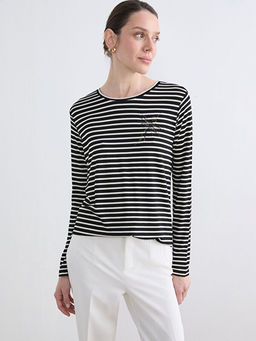 Bisiklet Yaka ?izgili Kad?n Ti??rt