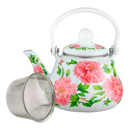 Чайник эмалированный с фильтром из нерж.стали 1,2л "Пионы"EM-1334 /DELTA/