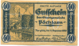 Банкнота 40 геллеров 1920 года Австрия  Пёхларн (нотгельд)
